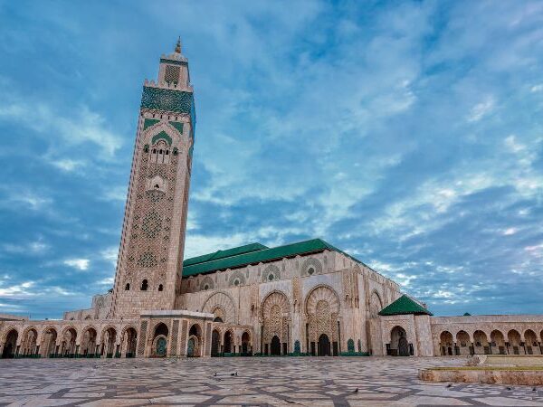 A stunning view of Hassan II Mosque in Casablanca, showcasing its architectural grandeur, a key highlight in our "How Many Days in Casablanca" guide.