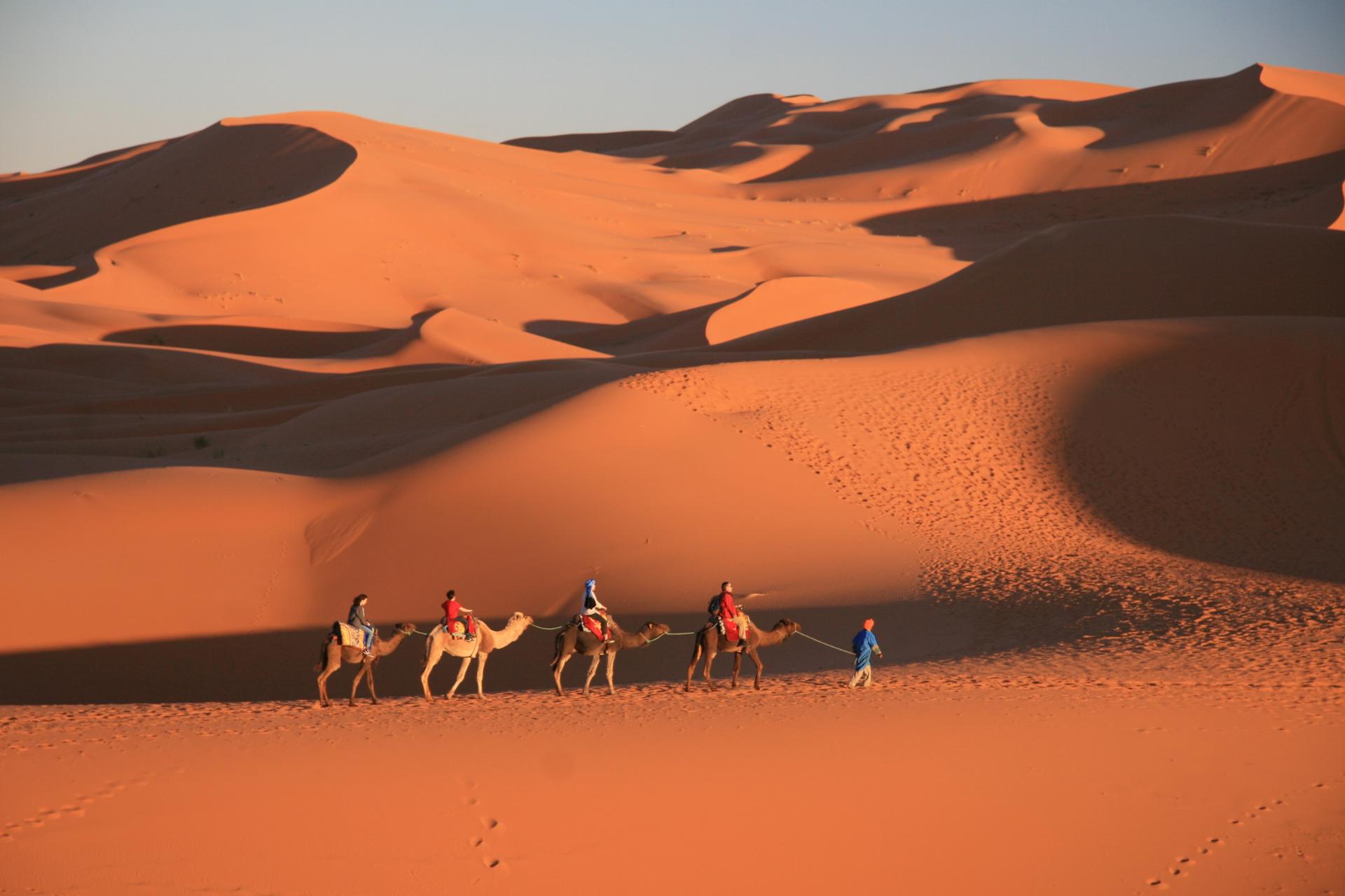 A breathtaking view of the Merzouga desert showcasing exclusive Luxury Morocco Tours with premium glamping and desert adventures.
